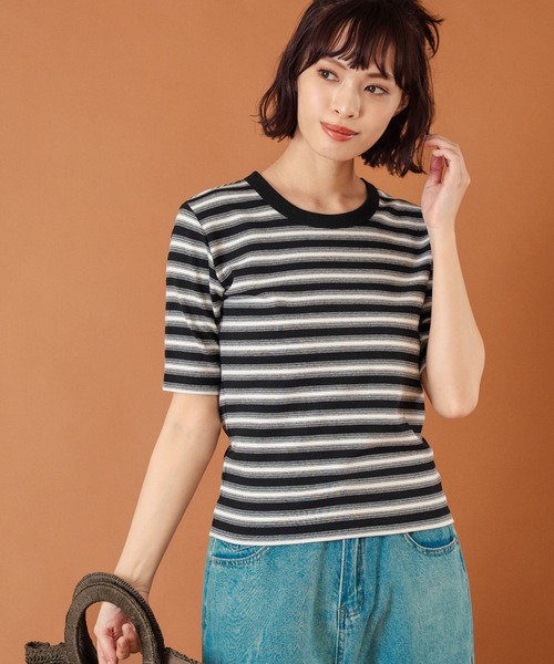 anap mimpi(アナップミンピ)の「ボーダーフライスコンパクト半袖Tシャツ(Tシャツ/カットソー・レディース・ブラック/ブラウン・FREE)」の9枚目の写真
