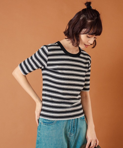 anap mimpi(アナップミンピ)の「ボーダーフライスコンパクト半袖Tシャツ(Tシャツ/カットソー・レディース・ブラック/ブラウン・FREE)」の10枚目の写真