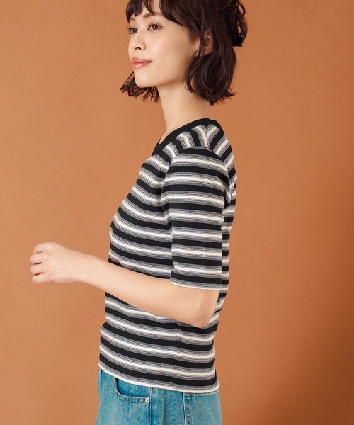 anap mimpi(アナップミンピ)の「ボーダーフライスコンパクト半袖Tシャツ(Tシャツ/カットソー・レディース・ブラック/ブラウン・FREE)」の11枚目の写真