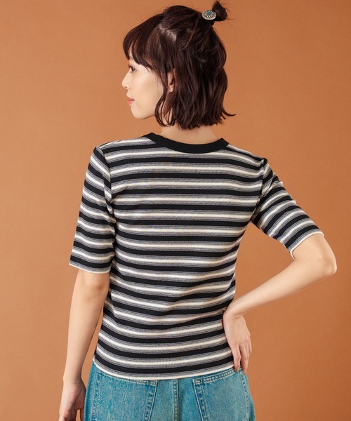 anap mimpi(アナップミンピ)の「ボーダーフライスコンパクト半袖Tシャツ(Tシャツ/カットソー・レディース・ブラック/ブラウン・FREE)」の12枚目の写真