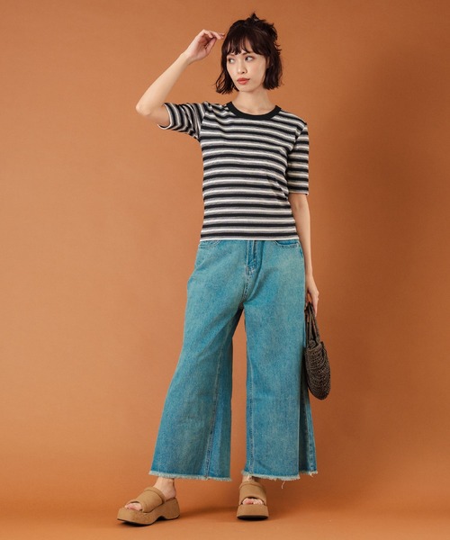 anap mimpi(アナップミンピ)の「ボーダーフライスコンパクト半袖Tシャツ(Tシャツ/カットソー・レディース・ブラック/ブラウン・FREE)」の13枚目の写真