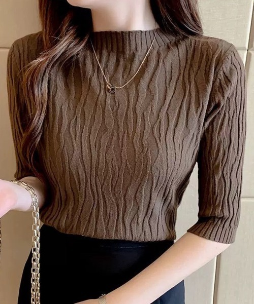 Beststore(ベストストア)の「ニットソー半袖 トップス レディース(ニット/セーター・レディース・ベージュ/ホワイト/ブラウン/ブラック/ライトピンク/ライトベージュ/ブルー・FREE)」の3枚目の写真