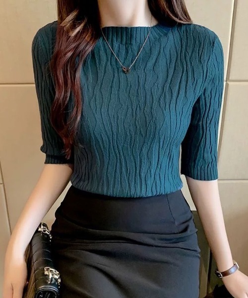 Beststore(ベストストア)の「ニットソー半袖 トップス レディース(ニット/セーター・レディース・ベージュ/ホワイト/ブラウン/ブラック/ライトピンク/ライトベージュ/ブルー・FREE)」の6枚目の写真