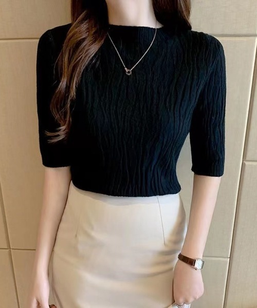 Beststore(ベストストア)の「ニットソー半袖 トップス レディース(ニット/セーター・レディース・ベージュ/ホワイト/ブラウン/ブラック/ライトピンク/ライトベージュ/ブルー・FREE)」の14枚目の写真