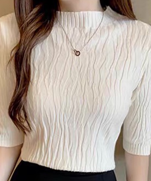 Beststore(ベストストア)の「ニットソー半袖 トップス レディース(ニット/セーター・レディース・ベージュ/ホワイト/ブラウン/ブラック/ライトピンク/ライトベージュ/ブルー・FREE)」の8枚目の写真