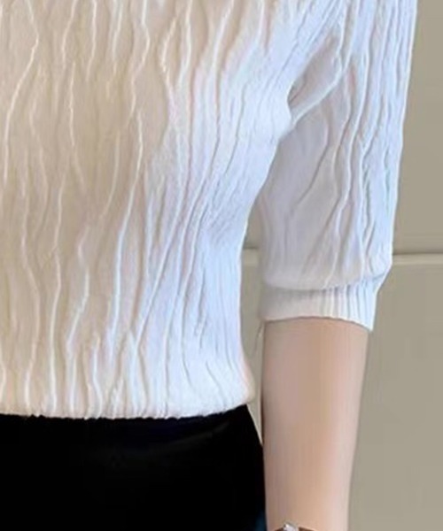 Beststore(ベストストア)の「ニットソー半袖 トップス レディース(ニット/セーター・レディース・ベージュ/ホワイト/ブラウン/ブラック/ライトピンク/ライトベージュ/ブルー・FREE)」の12枚目の写真