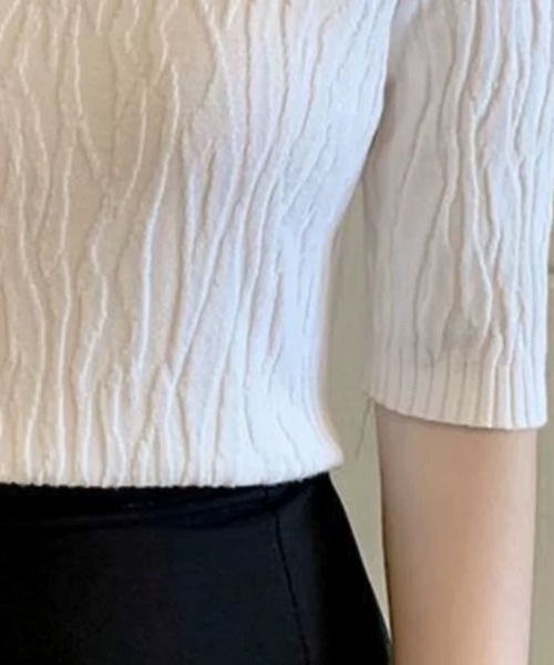 Beststore(ベストストア)の「ニットソー半袖 トップス レディース(ニット/セーター・レディース・ベージュ/ホワイト/ブラウン/ブラック/ライトピンク/ライトベージュ/ブルー・FREE)」の13枚目の写真