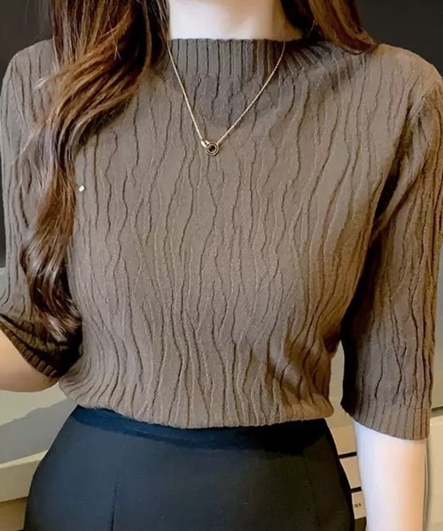 Beststore(ベストストア)の「ニットソー半袖 トップス レディース(ニット/セーター・レディース・ベージュ/ホワイト/ブラウン/ブラック/ライトピンク/ライトベージュ/ブルー・FREE)」の22枚目の写真