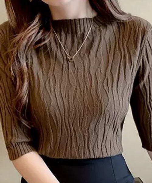 Beststore(ベストストア)の「ニットソー半袖 トップス レディース(ニット/セーター・レディース・ベージュ/ホワイト/ブラウン/ブラック/ライトピンク/ライトベージュ/ブルー・FREE)」の21枚目の写真