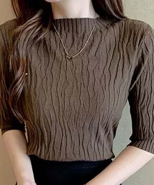 Beststore(ベストストア)の「ニットソー半袖 トップス レディース(ニット/セーター・レディース・ベージュ/ホワイト/ブラウン/ブラック/ライトピンク/ライトベージュ/ブルー・FREE)」の19枚目の写真