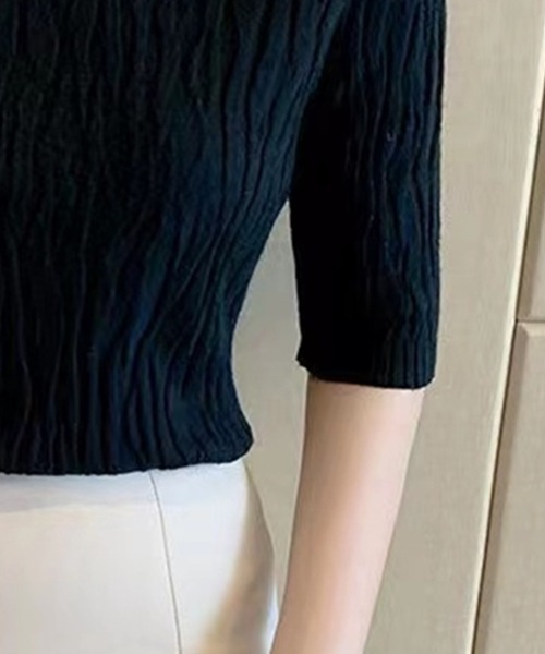 Beststore(ベストストア)の「ニットソー半袖 トップス レディース(ニット/セーター・レディース・ベージュ/ホワイト/ブラウン/ブラック/ライトピンク/ライトベージュ/ブルー・FREE)」の18枚目の写真