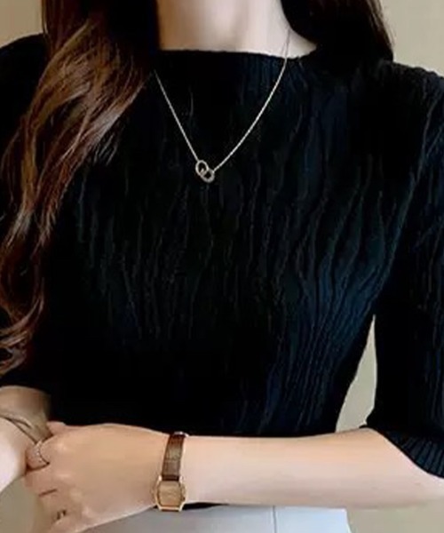 Beststore(ベストストア)の「ニットソー半袖 トップス レディース(ニット/セーター・レディース・ベージュ/ホワイト/ブラウン/ブラック/ライトピンク/ライトベージュ/ブルー・FREE)」の16枚目の写真