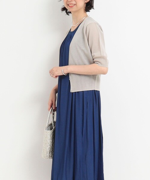 NOLLEY'S LIGHT（ノーリーズライト）の「麻風半袖Vネックカーディガン（ニット/セーター・レディース・オフホワイト/チャコールグレー/グレイッシュベージュ・38）」の14枚目の写真