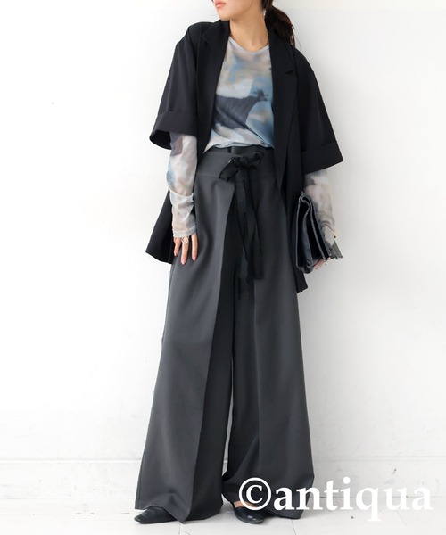 antiqua(アンティカ)の「レイヤード風ワイドパンツ(その他パンツ・レディース・ダークグレー/ブラック・LARGE/MEDIUM)」の12枚目の写真