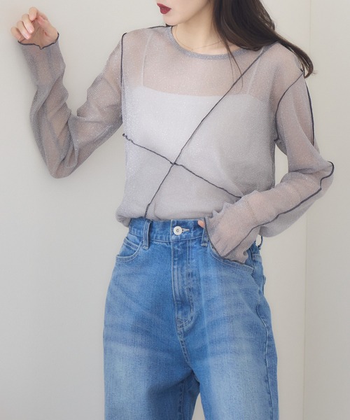 RU.TI.LE（ルチル）の「【RU.TI.LE】ラメチュール切替デザインプルオーバー（Tシャツ/カットソー・レディース・グレー/アイボリー・MEDIUM）」の15枚目の写真