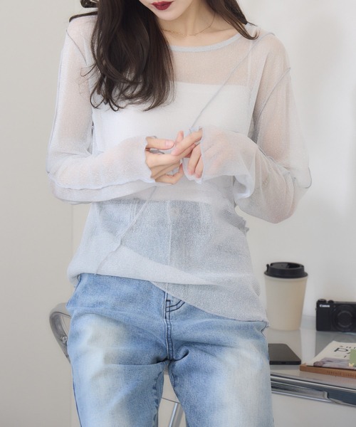 RU.TI.LE（ルチル）の「【RU.TI.LE】ラメチュール切替デザインプルオーバー（Tシャツ/カットソー・レディース・グレー/アイボリー・MEDIUM）」の20枚目の写真