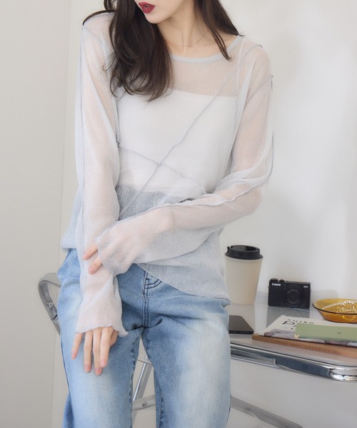 RU.TI.LE（ルチル）の「【RU.TI.LE】ラメチュール切替デザインプルオーバー（Tシャツ/カットソー・レディース・グレー/アイボリー・MEDIUM）」の21枚目の写真