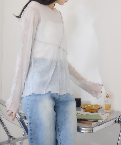 RU.TI.LE（ルチル）の「【RU.TI.LE】ラメチュール切替デザインプルオーバー（Tシャツ/カットソー・レディース・グレー/アイボリー・MEDIUM）」の22枚目の写真