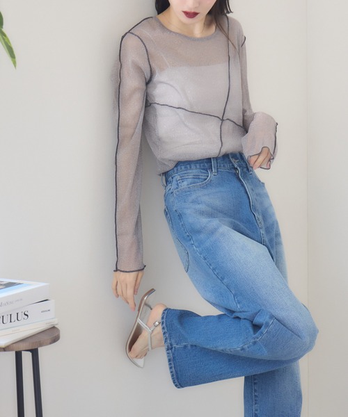 RU.TI.LE（ルチル）の「【RU.TI.LE】ラメチュール切替デザインプルオーバー（Tシャツ/カットソー・レディース・グレー/アイボリー・MEDIUM）」の13枚目の写真
