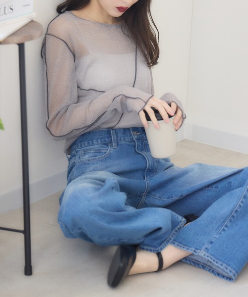 RU.TI.LE（ルチル）の「【RU.TI.LE】ラメチュール切替デザインプルオーバー（Tシャツ/カットソー・レディース・グレー/アイボリー・MEDIUM）」の14枚目の写真