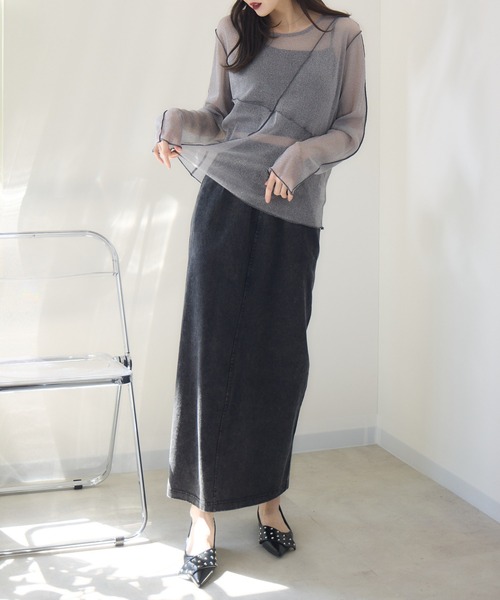 RU.TI.LE（ルチル）の「【RU.TI.LE】ラメチュール切替デザインプルオーバー（Tシャツ/カットソー・レディース・グレー/アイボリー・MEDIUM）」の8枚目の写真