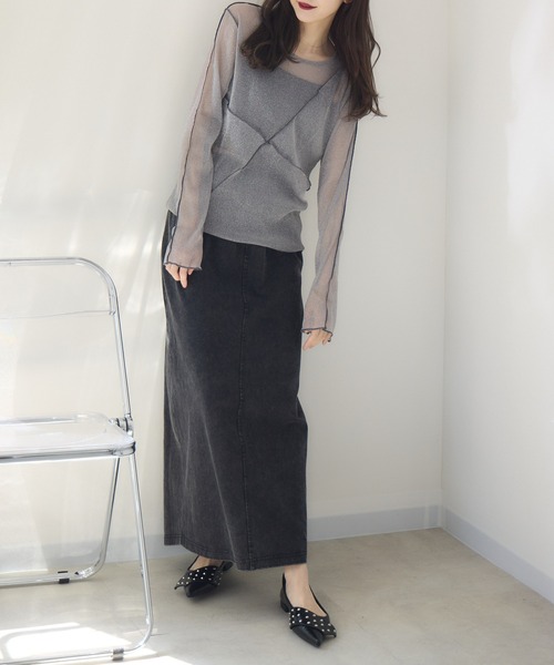 RU.TI.LE（ルチル）の「【RU.TI.LE】ラメチュール切替デザインプルオーバー（Tシャツ/カットソー・レディース・グレー/アイボリー・MEDIUM）」の5枚目の写真