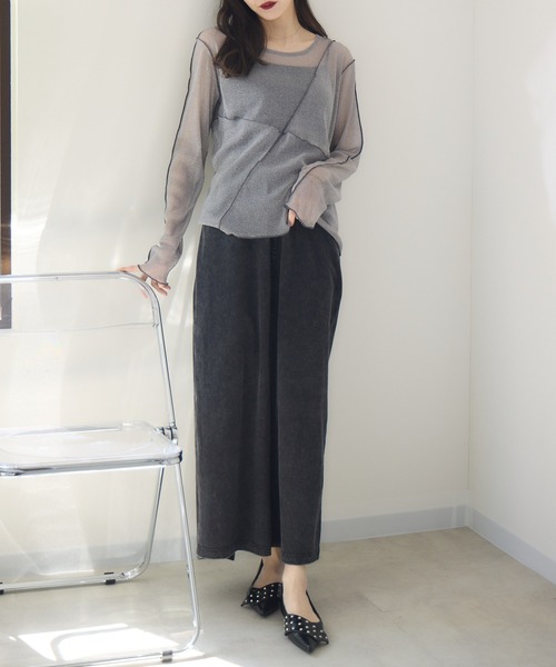 RU.TI.LE（ルチル）の「【RU.TI.LE】ラメチュール切替デザインプルオーバー（Tシャツ/カットソー・レディース・グレー/アイボリー・MEDIUM）」の6枚目の写真