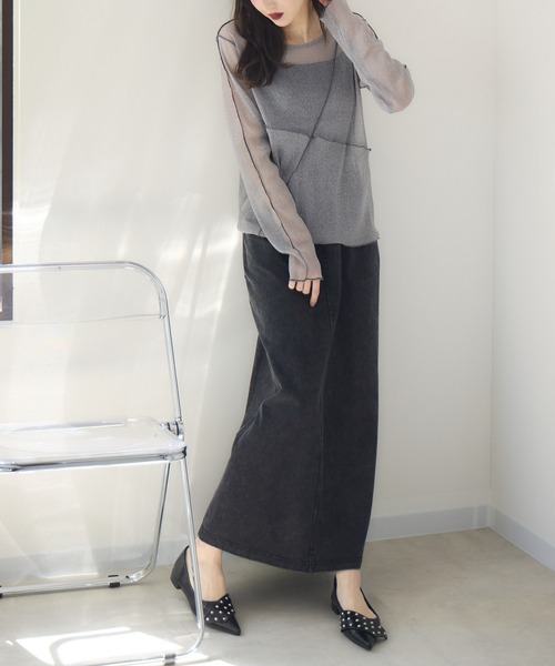 RU.TI.LE（ルチル）の「【RU.TI.LE】ラメチュール切替デザインプルオーバー（Tシャツ/カットソー・レディース・グレー/アイボリー・MEDIUM）」の7枚目の写真