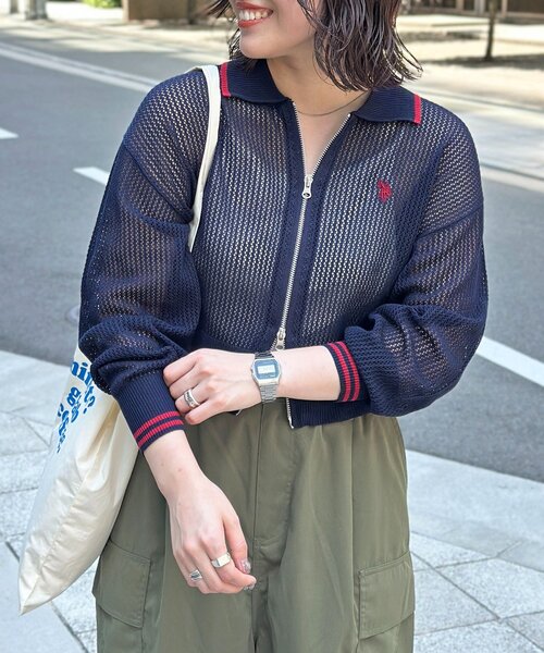 タグ付　新品 【U.S. POLO ASSN.】襟付きメッシュカーディガン U.S. POLO ASSN.】襟付きメッシュカーディガン | ファッション