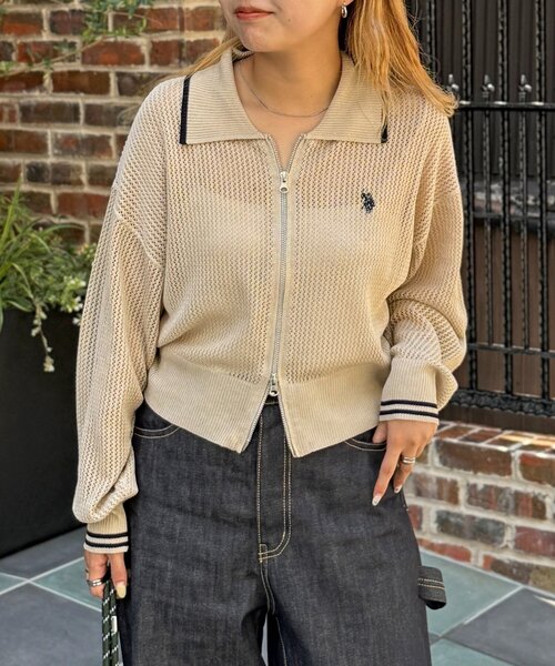 タグ付　新品 【U.S. POLO ASSN.】襟付きメッシュカーディガン U.S. POLO ASSN.】襟付きメッシュカーディガン（カーディガン