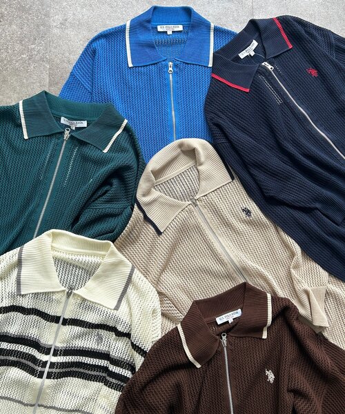 タグ付　新品 【U.S. POLO ASSN.】襟付きメッシュカーディガン U.S. POLO ASSN.】襟付きメッシュカーディガン | ファッション