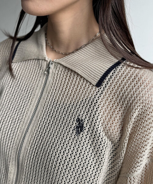 タグ付　新品 【U.S. POLO ASSN.】襟付きメッシュカーディガン セール】【U.S. POLO ASSN.】襟付きメッシュカーディガン