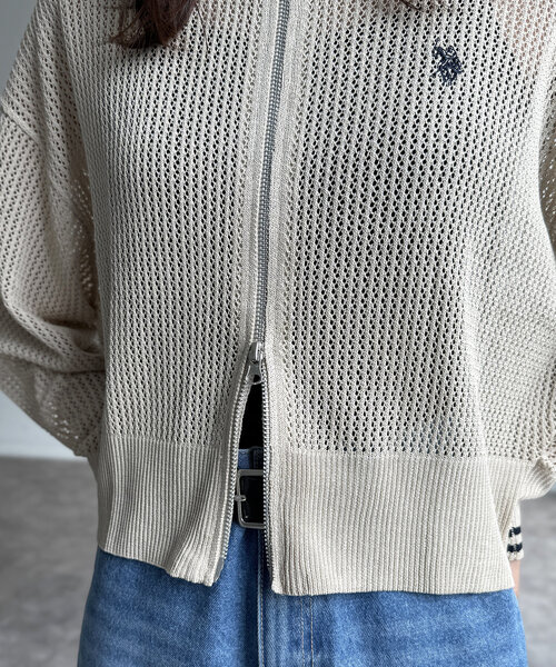 タグ付　新品 【U.S. POLO ASSN.】襟付きメッシュカーディガン U.S. POLO ASSN.】襟付きメッシュカーディガン | ファッション