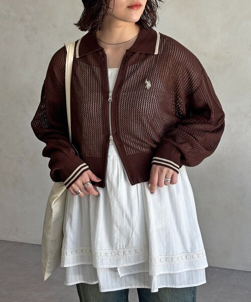 タグ付　新品 【U.S. POLO ASSN.】襟付きメッシュカーディガン U.S. POLO ASSN.】襟付きメッシュカーディガン | ファッション