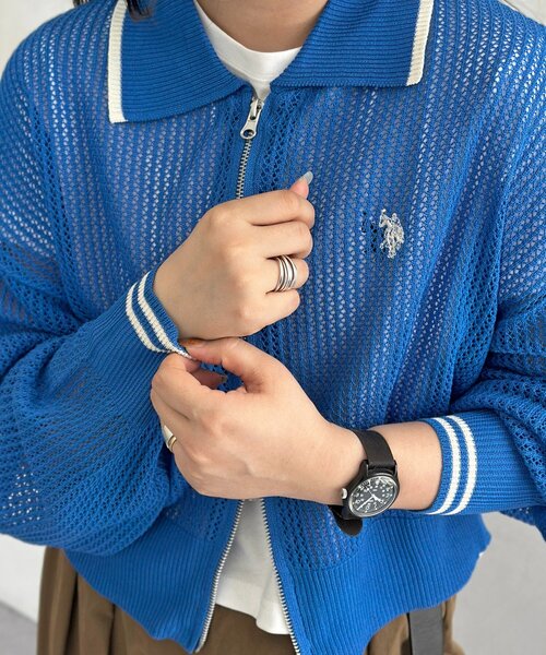 U.S. POLO ASSN.（ユーエスポロアッスン）の「【U.S. POLO ASSN.】襟付きメッシュカーディガン（カーディガン/ボレロ・レディース・ネイビー/オフホワイト/グリーン/ホワイト系その他/ブラウン/ブルー・FREE）」の19枚目の写真