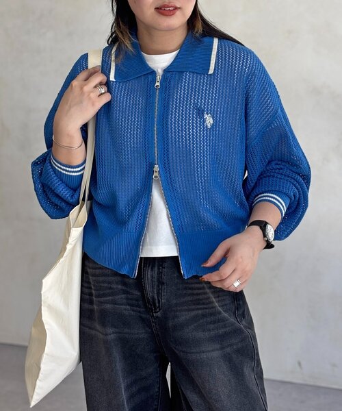 タグ付　新品 【U.S. POLO ASSN.】襟付きメッシュカーディガン U.S. POLO ASSN.】襟付きメッシュカーディガン（カーディガン
