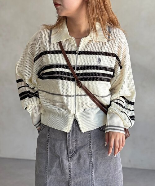 CPCM 【U.S. POLO ASSN.】襟付きメッシュカーディガン U.S. POLO ASSN.】襟付きメッシュカーディガン（カーディガン