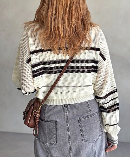 U.S. POLO ASSN.（ユーエスポロアッスン）の「【U.S. POLO ASSN.】襟付きメッシュカーディガン（カーディガン/ボレロ・レディース・ネイビー/オフホワイト/グリーン/ホワイト系その他/ブラウン/ブルー・FREE）」の7枚目の写真