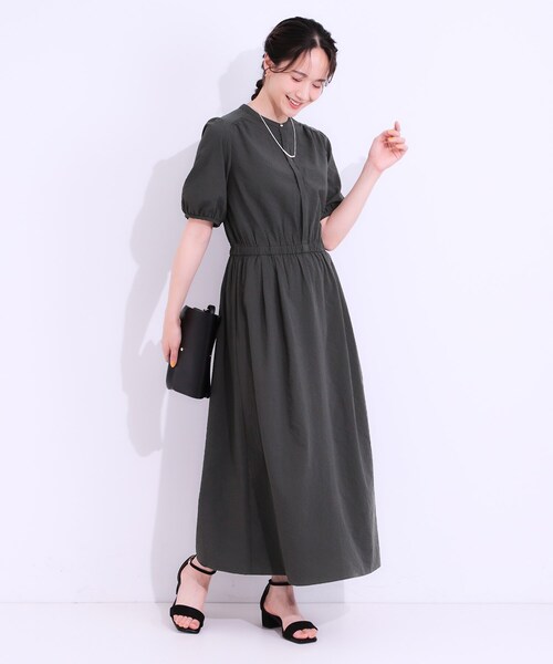 洗える/S-LL/ひんやり/UV】女性らしさ漂う サッカーワンピース