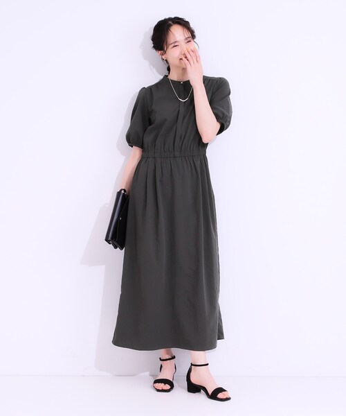 DRESKIP（ドレスキップ）の「【洗える/S-LL/ひんやり/UV】女性らしさ漂う サッカーワンピース（ワンピース・レディース・ブルー系その他/ダークブラウン/チャコールグレー・01/02/03/04）」の5枚目の写真