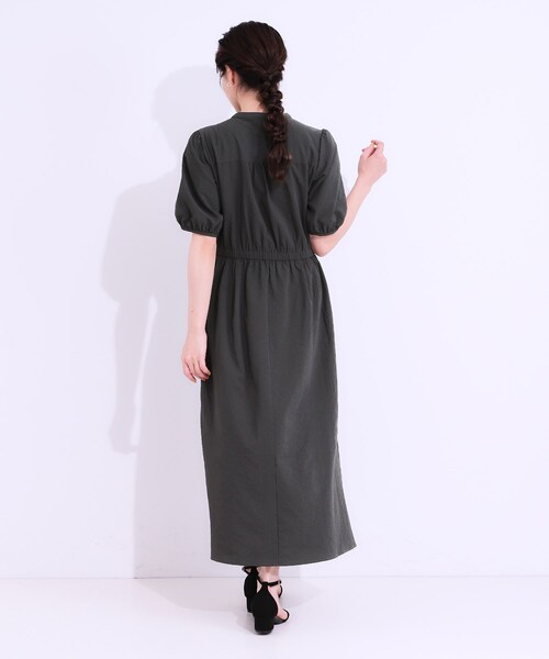 DRESKIP（ドレスキップ）の「【洗える/S-LL/ひんやり/UV】女性らしさ漂う サッカーワンピース（ワンピース・レディース・ブルー系その他/ダークブラウン/チャコールグレー・01/02/03/04）」の6枚目の写真