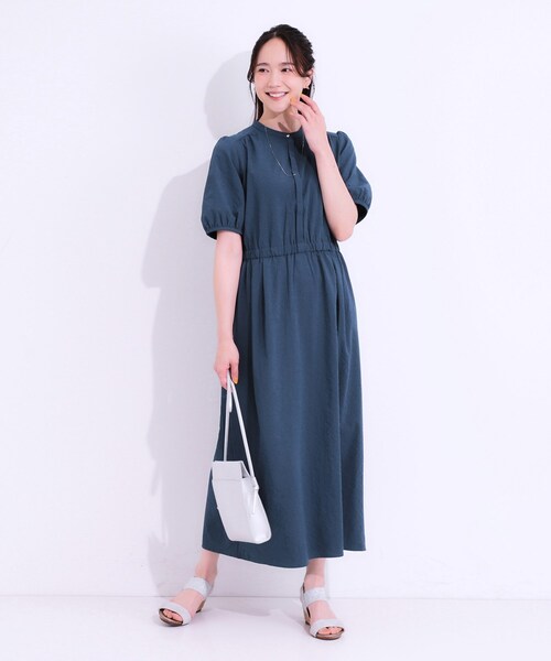 DRESKIP（ドレスキップ）の「【洗える/S-LL/ひんやり/UV】女性らしさ漂う サッカーワンピース（ワンピース・レディース・ブルー系その他/ダークブラウン/チャコールグレー・01/02/03/04）」の9枚目の写真