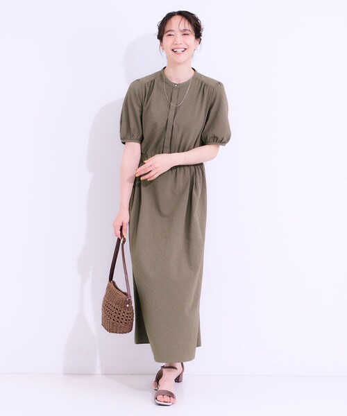 DRESKIP（ドレスキップ）の「【洗える/S-LL/ひんやり/UV】女性らしさ漂う サッカーワンピース（ワンピース・レディース・ブルー系その他/ダークブラウン/チャコールグレー・01/02/03/04）」の12枚目の写真