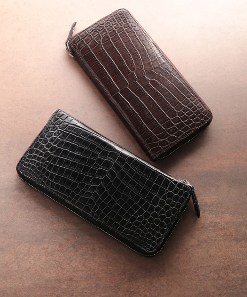 クロコダイルレザー 長財布 手帳型 センター取り 一枚革（財布