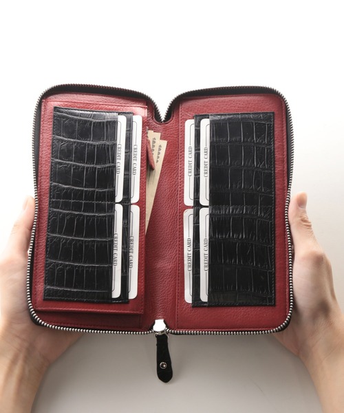 クロコダイルレザー 長財布 手帳型 センター取り 一枚革（財布