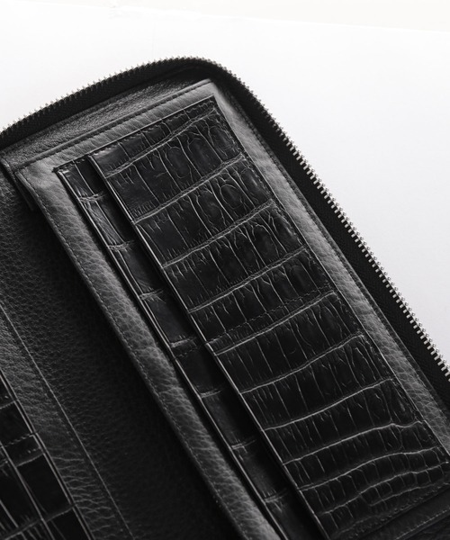 クロコダイルレザー 長財布 手帳型 センター取り 一枚革（財布