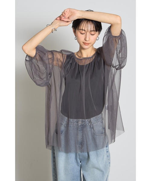 &. NOSTALGIA(アンドドットノスタルジア)の「チュールタンクトップセット(Tシャツ/カットソー・レディース・ブラック/チャコールグレー・M)」の2枚目の写真