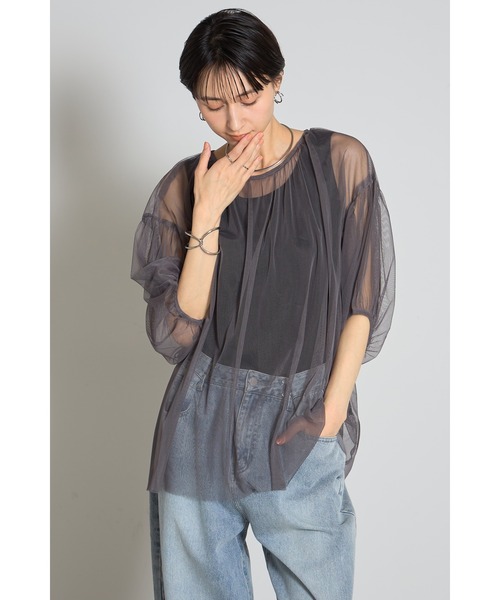 &. NOSTALGIA(アンドドットノスタルジア)の「チュールタンクトップセット(Tシャツ/カットソー・レディース・ブラック/チャコールグレー・M)」の3枚目の写真