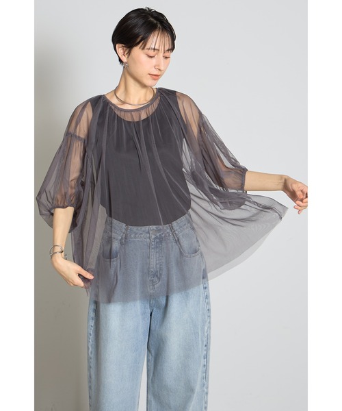 &. NOSTALGIA(アンドドットノスタルジア)の「チュールタンクトップセット(Tシャツ/カットソー・レディース・ブラック/チャコールグレー・M)」の5枚目の写真