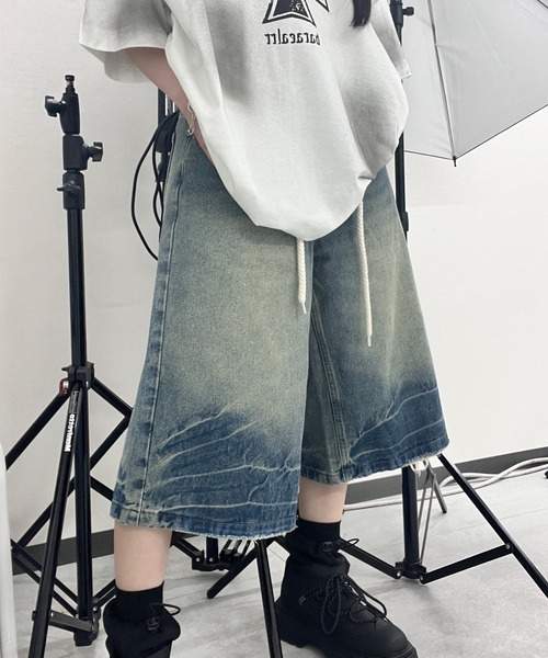 Figments（フィグメンツ）の「ラウンドストリングデニムハーフパンツ（デニムパンツ・レディース・ブルー・SMALL/LARGE/MEDIUM）」の13枚目の写真